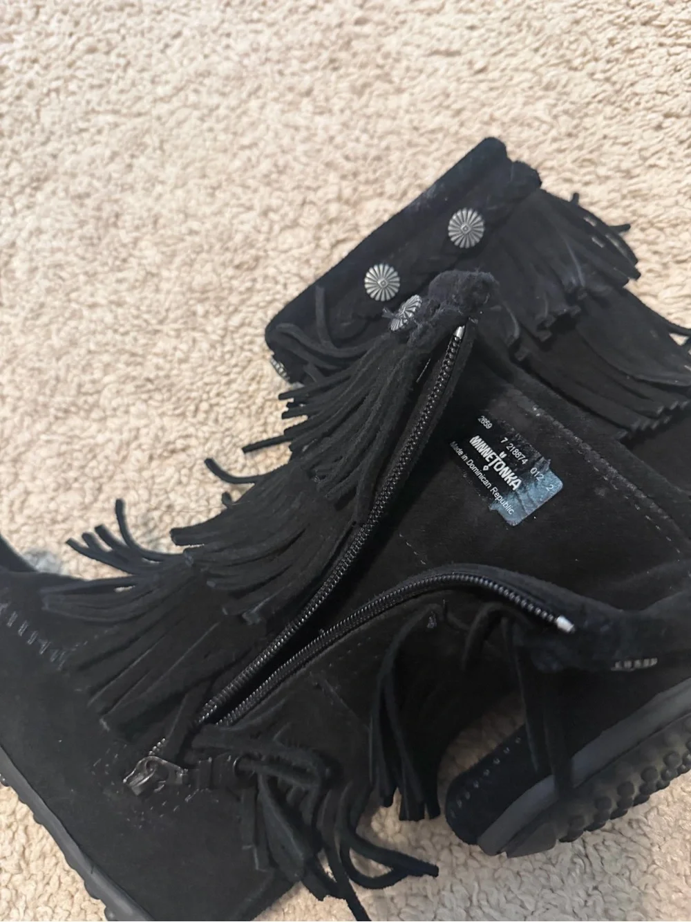 Minnetonka Black Fringe Moccasin Boots for Kids